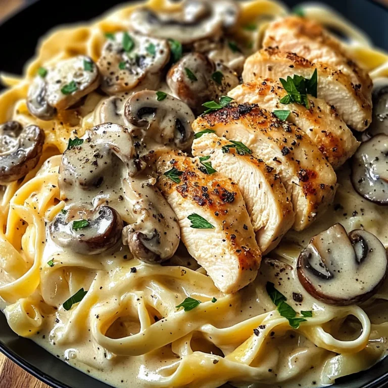 Creamy Garlic Mushroom Chicken Fettuccine