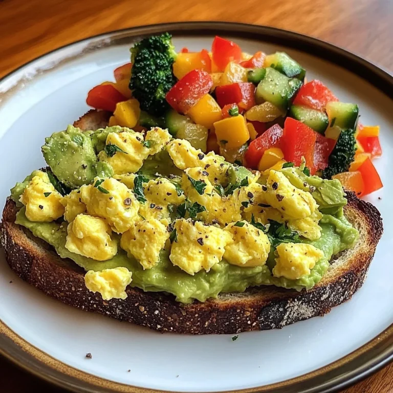 Rainbow Avocado Toast with Scrambled Eggs & Veggie Medley