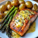 Spiced Salmon with Cheesy Asparagus & Garlic Herb Potatoes