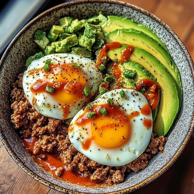 Spicy Avocado & Beef Protein Bowl with Fried Eggs