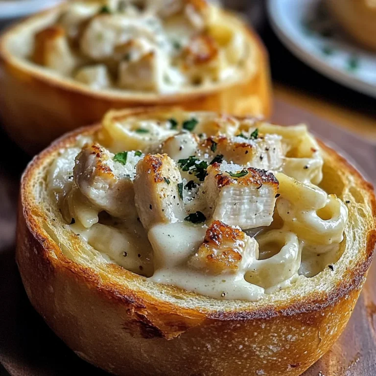 Chicken Alfredo Garlic Bread Bowls