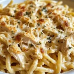Creamy Crockpot Garlic Parmesan Chicken Pasta