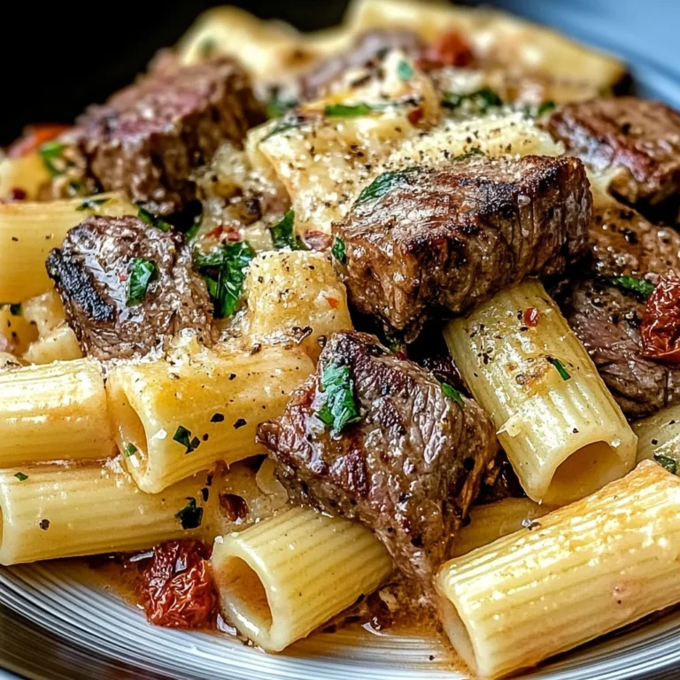 Garlic Butter Steak Tips with Cheesy Rigatoni