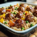 Honey Garlic Meatball & Rice Bake